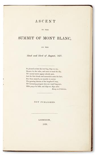 [ATKINS, HENRY MARTIN.]  Ascent to the Summit of Mont Blanc on the 22nd and 23rd of August, 1837 . . . Not Published.  1838